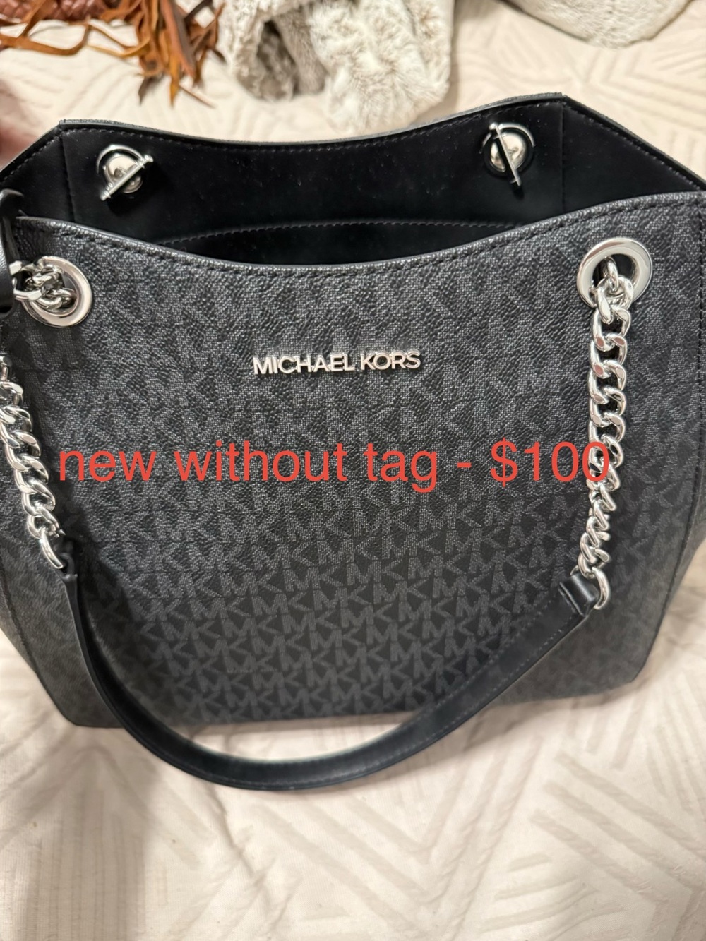 Michael Kors Black Signature Chain-Handle Tote